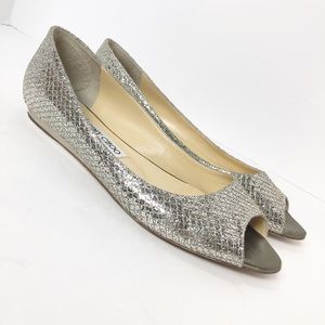 Jimmy Choo Peep Toe Sparkle Flats shoes Sz 39